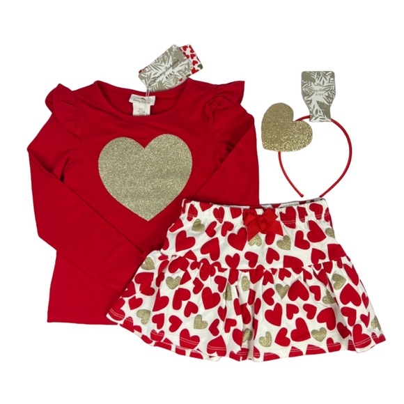 Tommy Bahama 3 Piece Outfit Set Heart Top Skirt Headband Red Gold 2T NWT - Picture 1 of 9